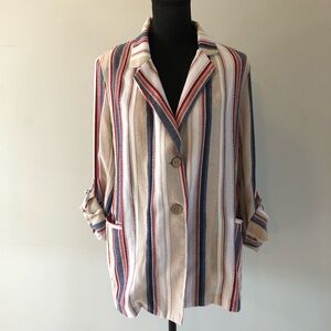 Women’s Coco Y Club Rolled Sleeve Striped Button-Up Blazer size L